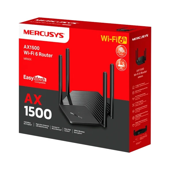 راوتر ميركوسيس MR60X AX1500 ثنائي النطاق، واي فاي 6
