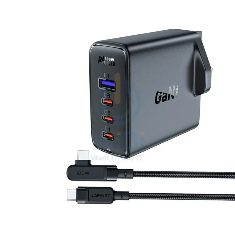 ACEFAST Fast Charge Wall Charger A40 PD100W GaN (3*USB-C+USB-A) charger set (UK) - Black