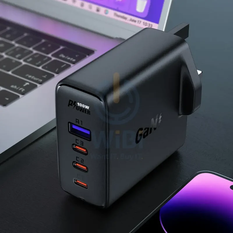 ACEFAST Fast Charge Wall Charger A40 PD100W GaN (3*USB-C+USB-A) charger set (UK) - Black