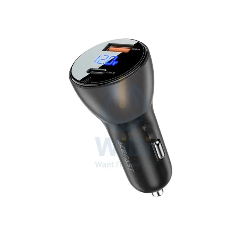 ACEFAST B6 metal car charger 63W (USB-A+USB-C) with digital display - Transparent Black