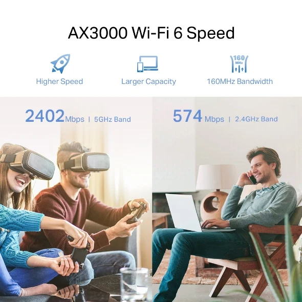 موسع نطاق تي بي-لينك (RE715X) AX3000 ميش واي فاي 6، بسرعة تصل إلى 3.0 جيجابت في الثانية، جيجابت إيثرنت