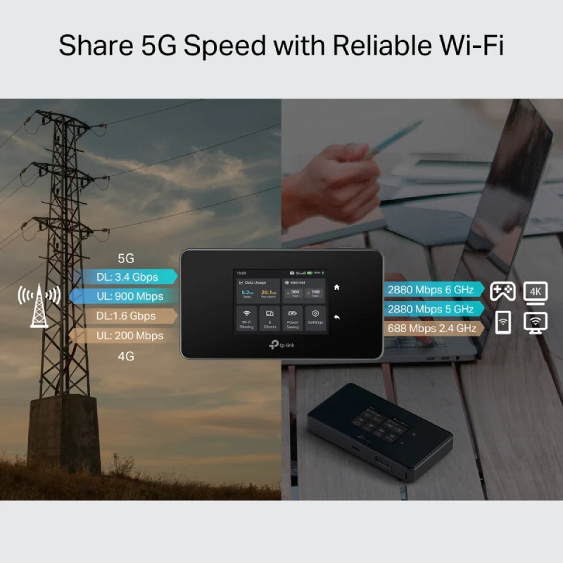 راوتر تي بي لينك M8550 موبايل واي فاي 5G - 5G / بطارية 4680 مللي أمبير ساعة / أسود
