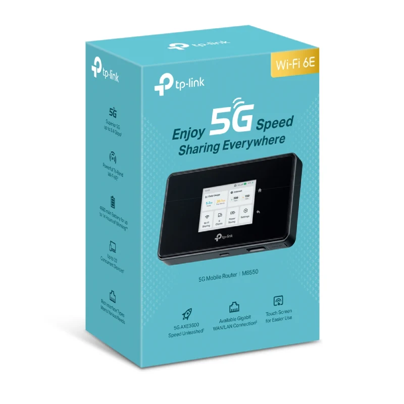 راوتر تي بي لينك M8550 موبايل واي فاي 5G - 5G / بطارية 4680 مللي أمبير ساعة / أسود