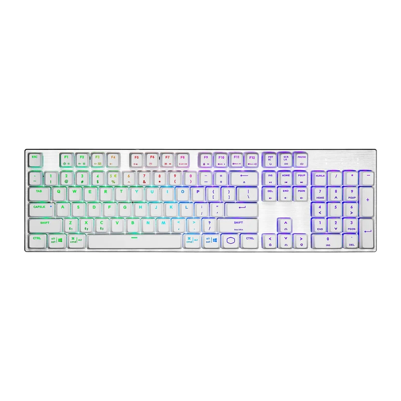 لوحة مفاتيح ميكانيكية لاسلكية كولر ماستر SK653 RGB، أبيض فضي