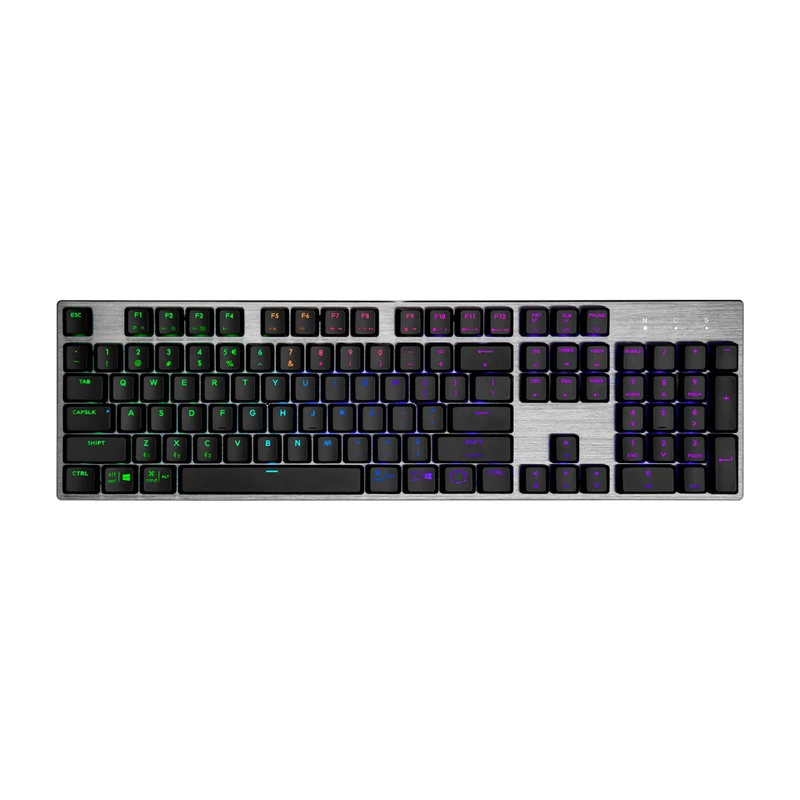 لوحة مفاتيح ميكانيكية منخفضة الارتفاع لاسلكية كولر ماستر SK653 بإضاءة RGB ومفاتيح حمراء، أسود