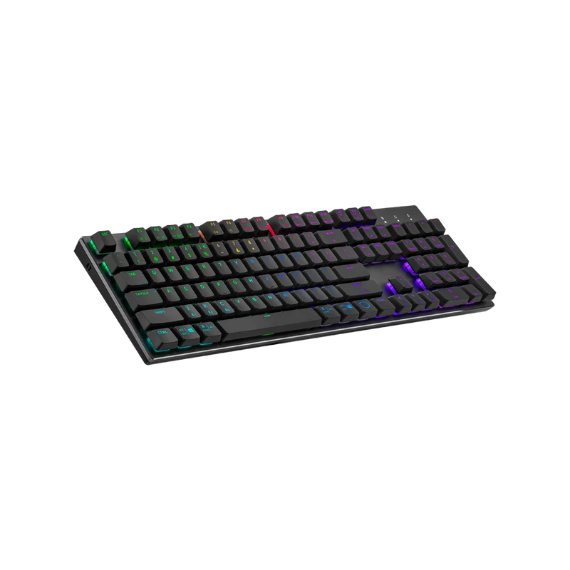 لوحة مفاتيح ميكانيكية منخفضة الارتفاع لاسلكية كولر ماستر SK653 بإضاءة RGB ومفاتيح حمراء، أسود