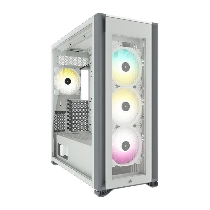 حافظة كورسير آي كيو 7000X RGB من الزجاج المقوى، تاور كامل ATX، باللون الأبيض