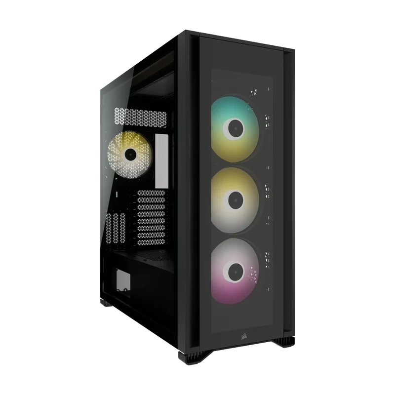 حافظة كورسير آي كيو 7000X RGB من الزجاج المقوى، تاور كامل ATX، باللون الأسود