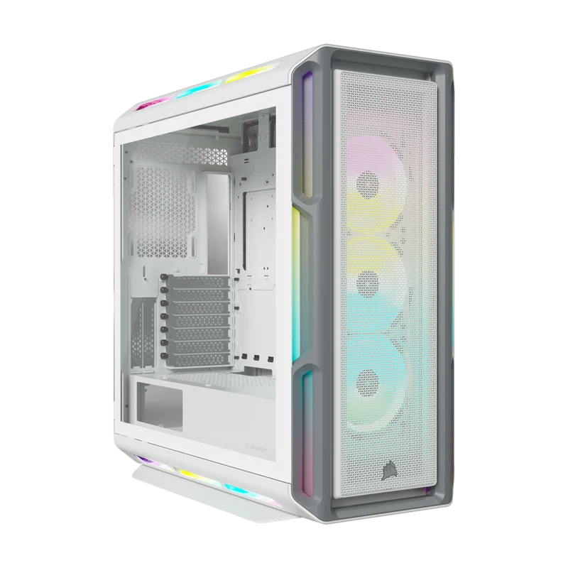 حافظة كمبيوتر كورسير آي كيو 5000T RGB من الزجاج المقوى ميد تاور ATX - أبيض
