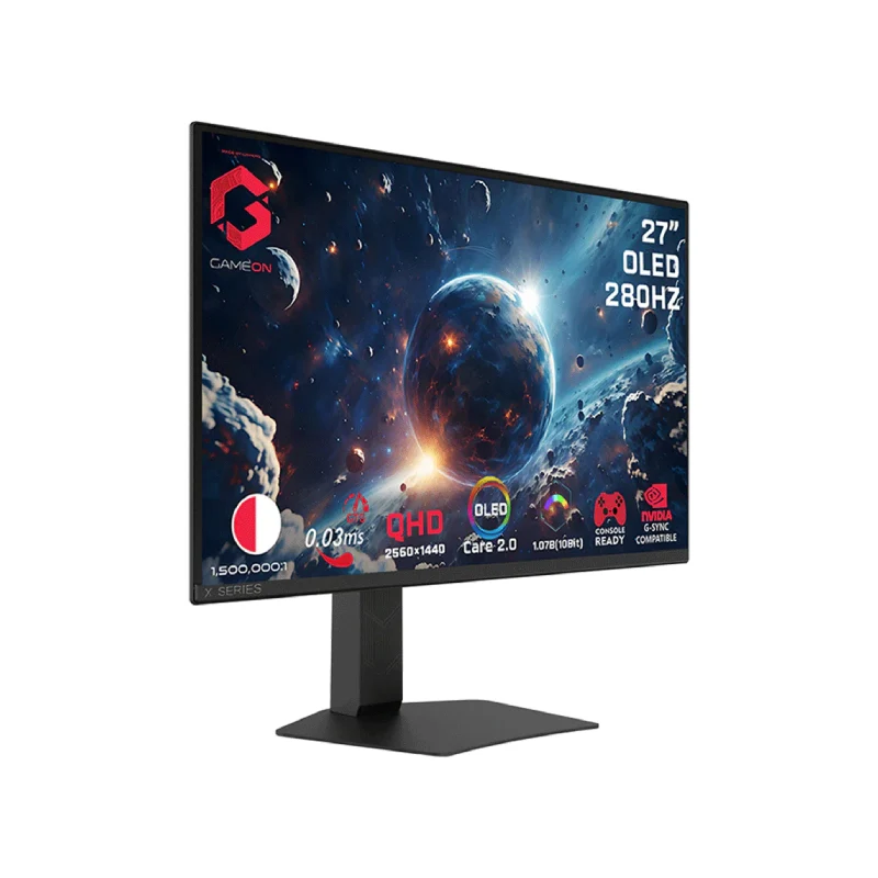 شاشة ألعاب جيم أون GO27QDOLD280 من سلسلة سيجنتشر X، مقاس 27 بوصة OLED، تردد تحديث 280 هرتز، زمن استجابة 0.03 مللي ثانية، ديسبلاي بورت، HDMI، مخرج صوت، باللون الأسود
