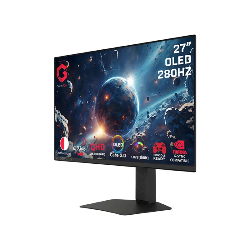 شاشة ألعاب جيم أون GO27QDOLD280 من سلسلة سيجنتشر X، مقاس 27 بوصة OLED، تردد تحديث 280 هرتز، زمن استجابة 0.03 مللي ثانية، ديسبلاي بورت، HDMI، مخرج صوت، باللون الأسود