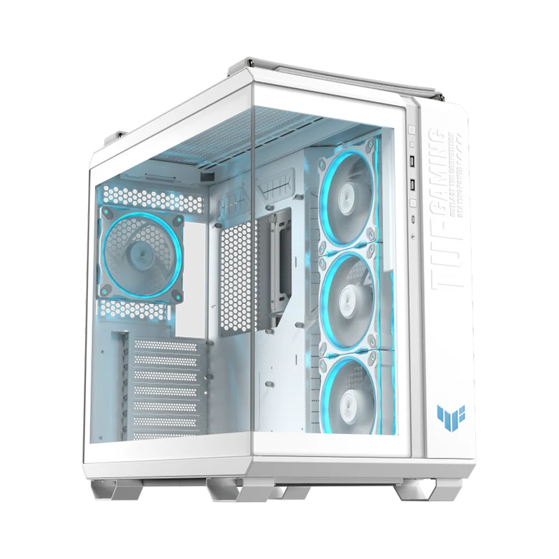حافظة كمبيوتر أسوس TUF Gaming GT502 Horizon بانورامية ATX، باللون الأبيض