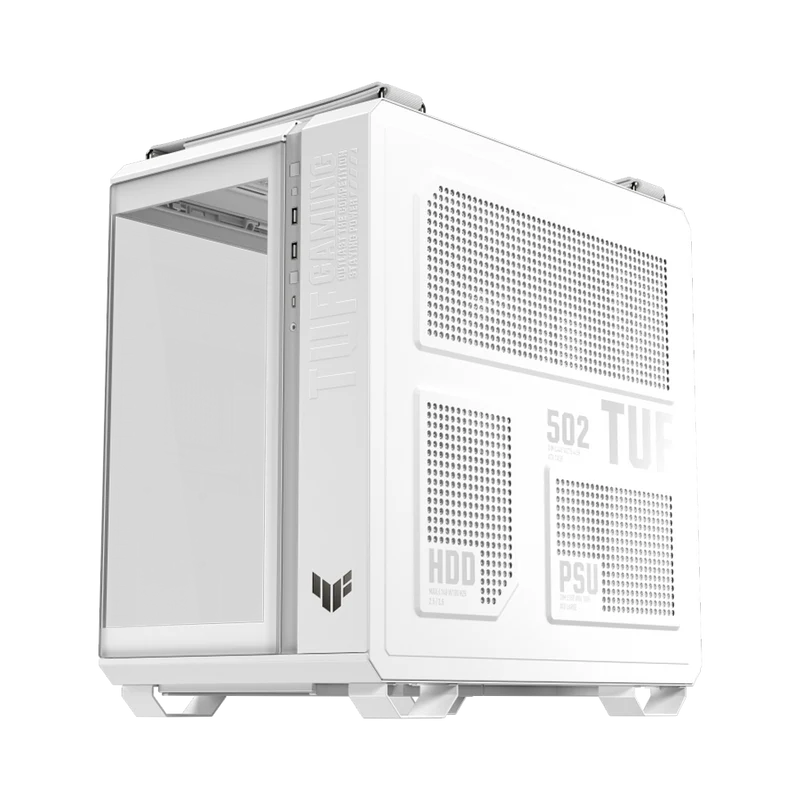 حافظة كمبيوتر أسوس TUF Gaming GT502 Horizon بانورامية ATX، باللون الأبيض