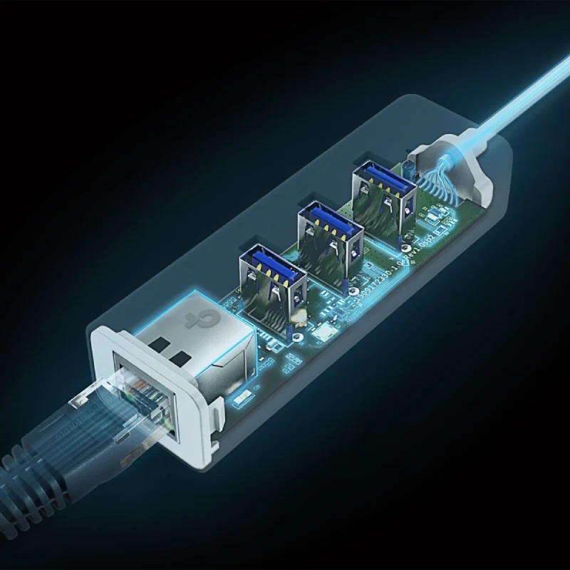 موزع يو إس بي-C من تي بي-لينك UE330C، بثلاثة منافذ يو إس بي، ومحول إيثرنت جيجابت