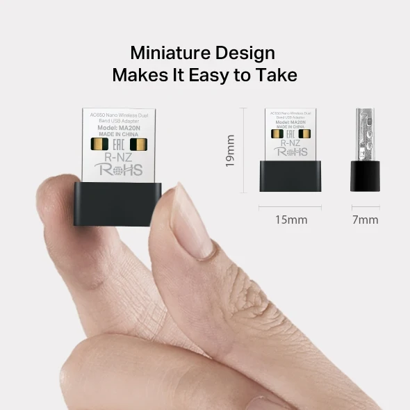 محول USB لاسلكي ثنائي النطاق ميركوسيس MA20N - AC650 نانو