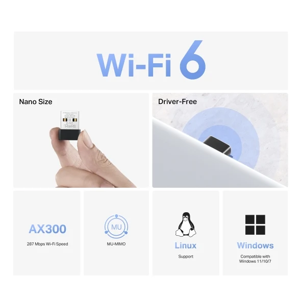 محول يو إس بي لاسلكي للشبكة ميركوسيس MA14N، AX300 Nano