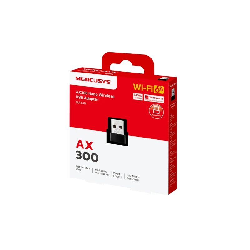 محول يو إس بي لاسلكي للشبكة ميركوسيس MA14N، AX300 Nano