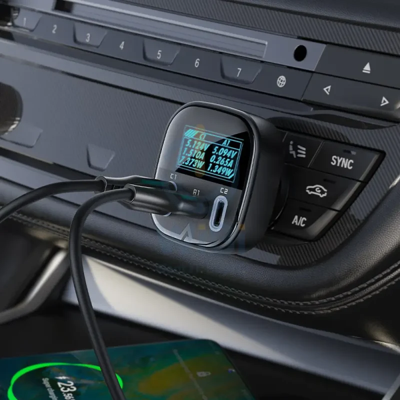ACEFAST B5 101W (2C+A) metal car charger with OLED smart display - Black
