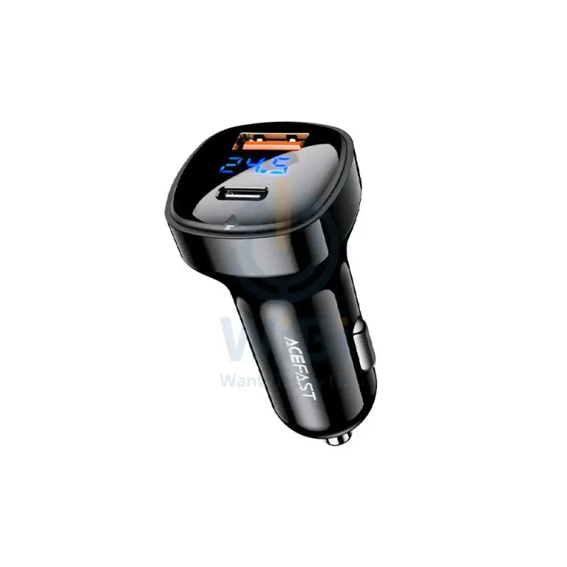ACEFAST B4 digital display 66W(USB-C+USB-A) dual port car charger - Black