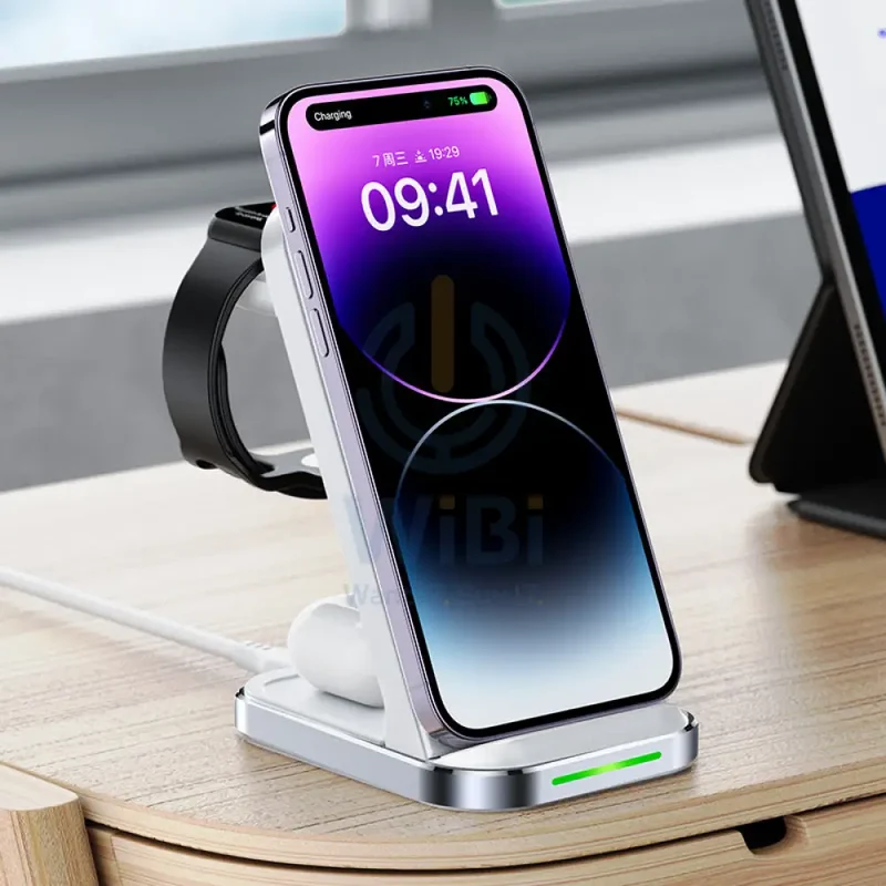 ACEFAST E15 desktop 3-in-1 wireless charging stand - White