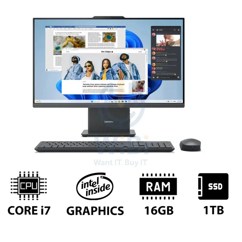 Lenovo IdeaCentre 27 Gen 9 AIO PC - i7 / 16GB / 1TB (NVMe M.2 SSD) / 27" FHD Non-Touch / DOS (Without OS) / Arabic/English / 6MW / Luna Grey - Desktop