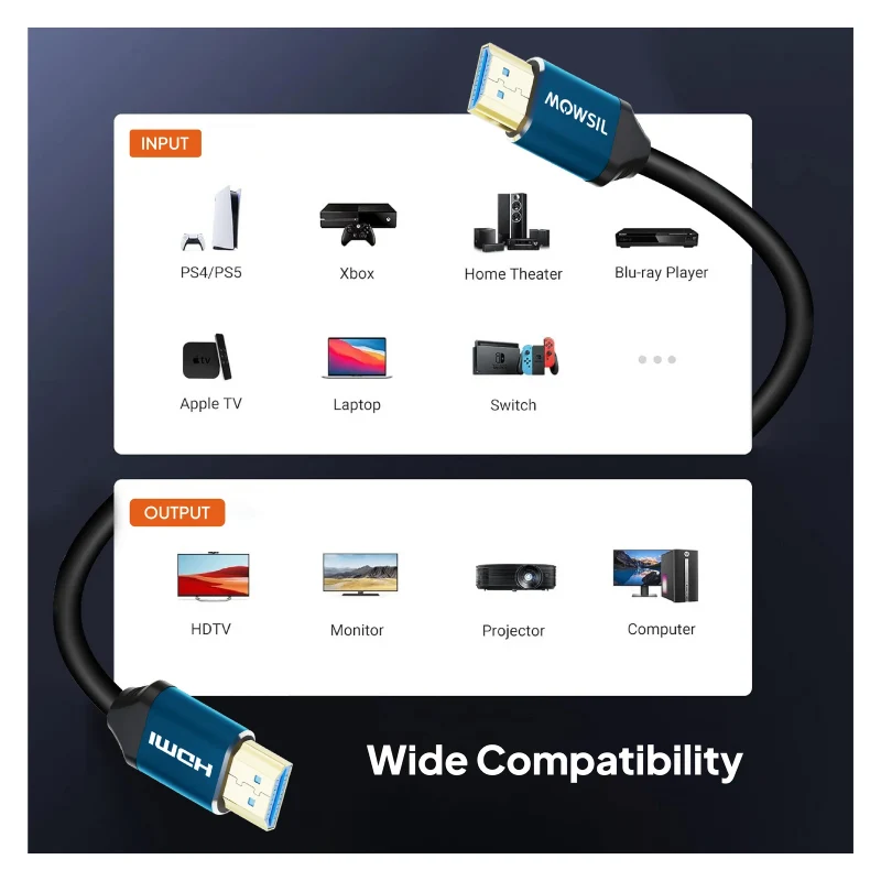 كابل موصيل HDMI 2.0، 4K بتردد 60 هرتز، بطول 10 متر، باللون الأزرق