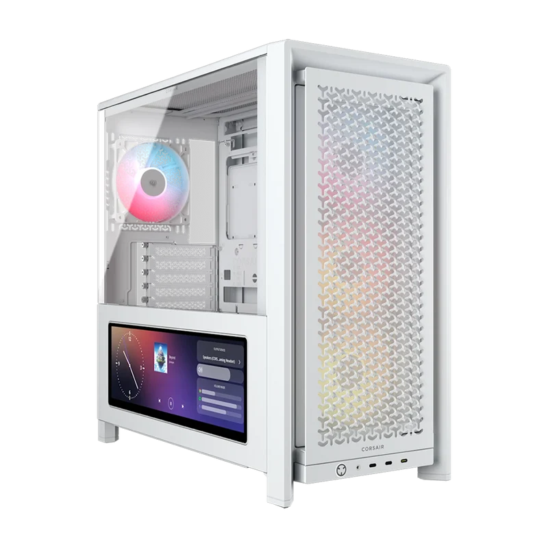 حافظة كمبيوتر ميد تاور بريميوم كورساير فريم 4000D LCD RS ARGB، أبيض