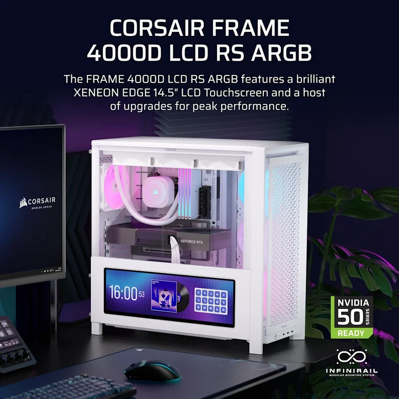 حافظة كمبيوتر ميد تاور بريميوم كورساير فريم 4000D LCD RS ARGB، أبيض
