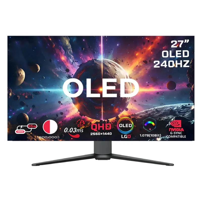 شاشة ألعاب جيم أون GO27OLED2K من سلسلة سيجنتشر X - شاشة OLED مقاس 27 بوصة / 240 هرتز / زمن استجابة 0.03 مللي ثانية / DisplayPort / HDMI / VGA / أسود