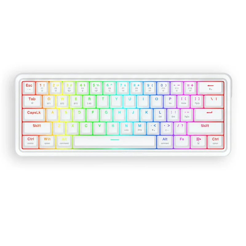 لوحة مفاتيح ميكانيكية لاسلكية ريدراجون K730W RGB برو دراكونيك V2 بيضاء بحجم 60% وتركيب بحشية - بلوتوث / سلكية / بطارية 2500 مللي أمبير ساعة / أبيض