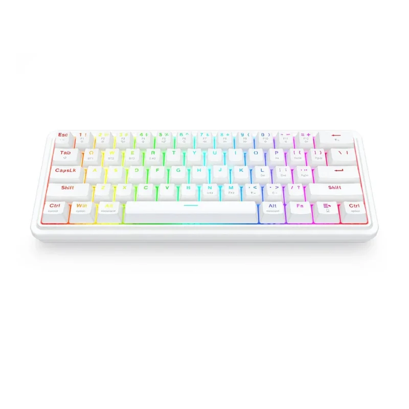 لوحة مفاتيح ميكانيكية لاسلكية ريدراجون K730W RGB برو دراكونيك V2 بيضاء بحجم 60% وتركيب بحشية - بلوتوث / سلكية / بطارية 2500 مللي أمبير ساعة / أبيض