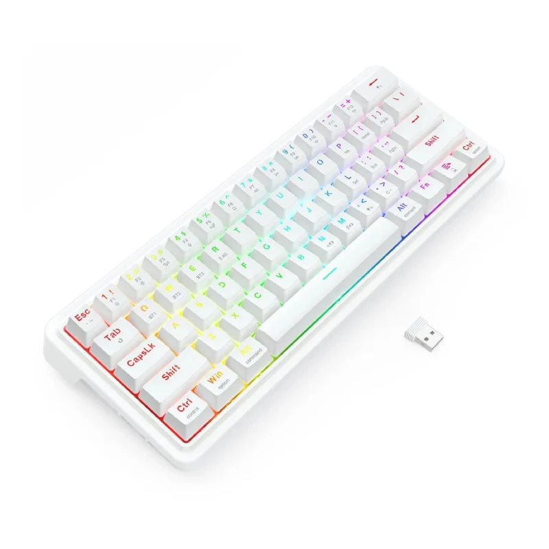 لوحة مفاتيح ميكانيكية لاسلكية ريدراجون K730W RGB برو دراكونيك V2 بيضاء بحجم 60% وتركيب بحشية - بلوتوث / سلكية / بطارية 2500 مللي أمبير ساعة / أبيض