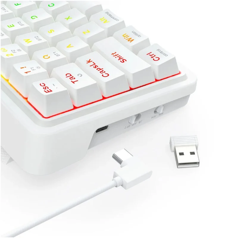 لوحة مفاتيح ميكانيكية لاسلكية ريدراجون K730W RGB برو دراكونيك V2 بيضاء بحجم 60% وتركيب بحشية - بلوتوث / سلكية / بطارية 2500 مللي أمبير ساعة / أبيض