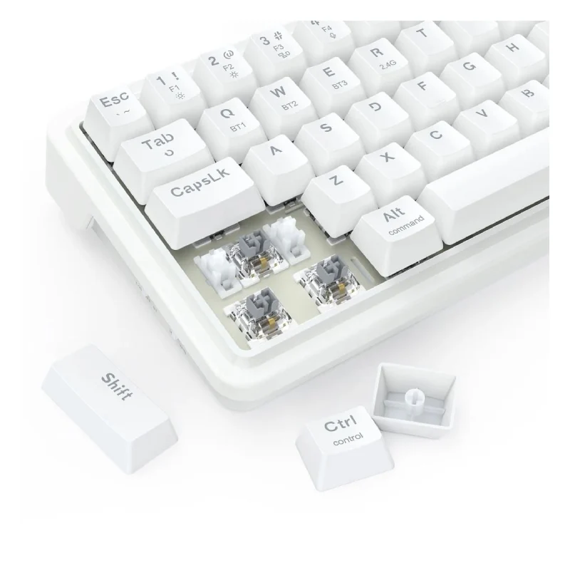 لوحة مفاتيح ميكانيكية لاسلكية ريدراجون K730W RGB برو دراكونيك V2 بيضاء بحجم 60% وتركيب بحشية - بلوتوث / سلكية / بطارية 2500 مللي أمبير ساعة / أبيض