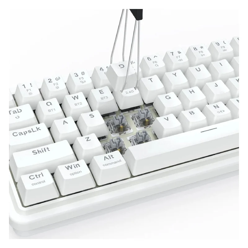 لوحة مفاتيح ميكانيكية لاسلكية ريدراجون K730W RGB برو دراكونيك V2 بيضاء بحجم 60% وتركيب بحشية - بلوتوث / سلكية / بطارية 2500 مللي أمبير ساعة / أبيض