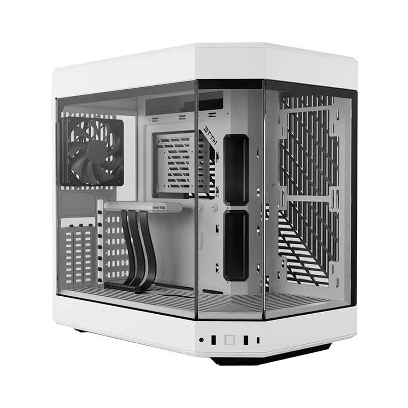 حافظة هايت Y60 ATX بزجاج مقوى بانورامي وحجرتين مع 3 مراوح، باللون الأبيض