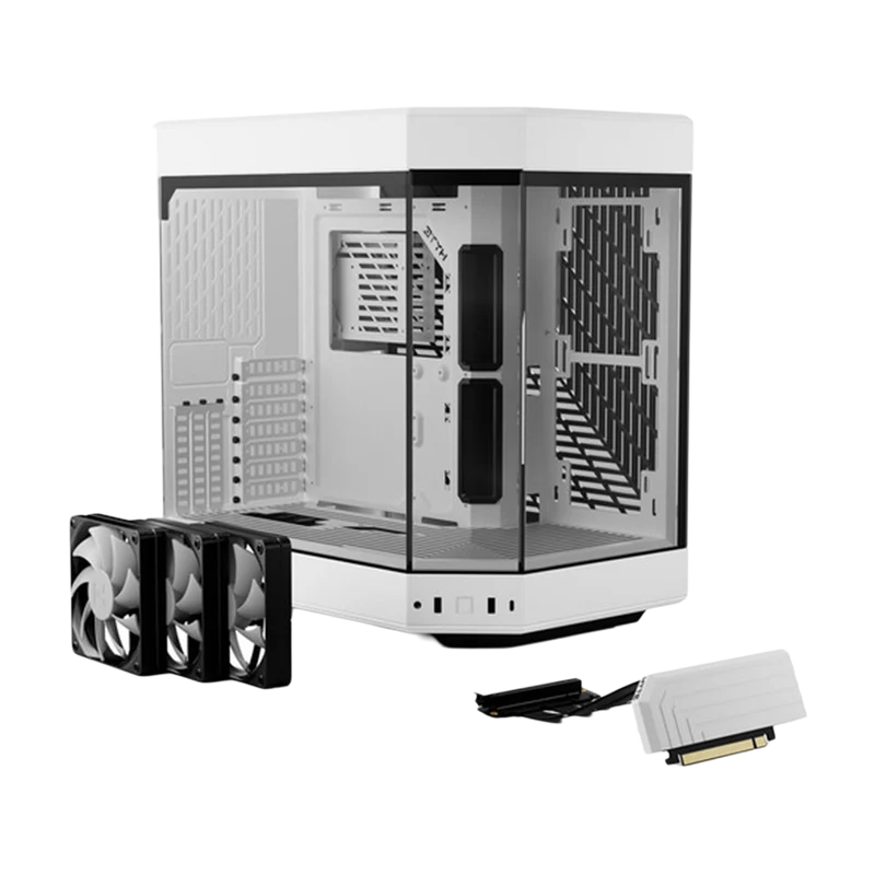 حافظة هايت Y60 ATX بزجاج مقوى بانورامي وحجرتين مع 3 مراوح، باللون الأبيض