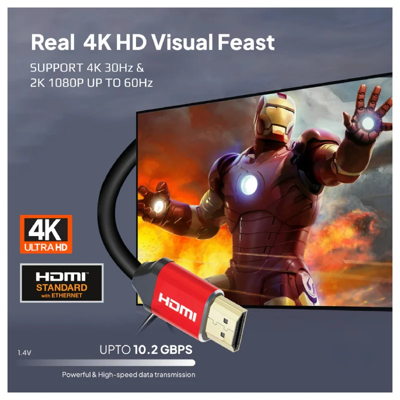 كابل موسيل إتش دي إم آي 1.4، دقة 4K / تردد 30 هرتز / بطول 20 متر / أحمر/رمادي