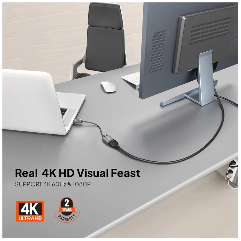 محول موصيل ديسبلاي بورت إلى VGA، بدقة 1080p، باللون الرمادي