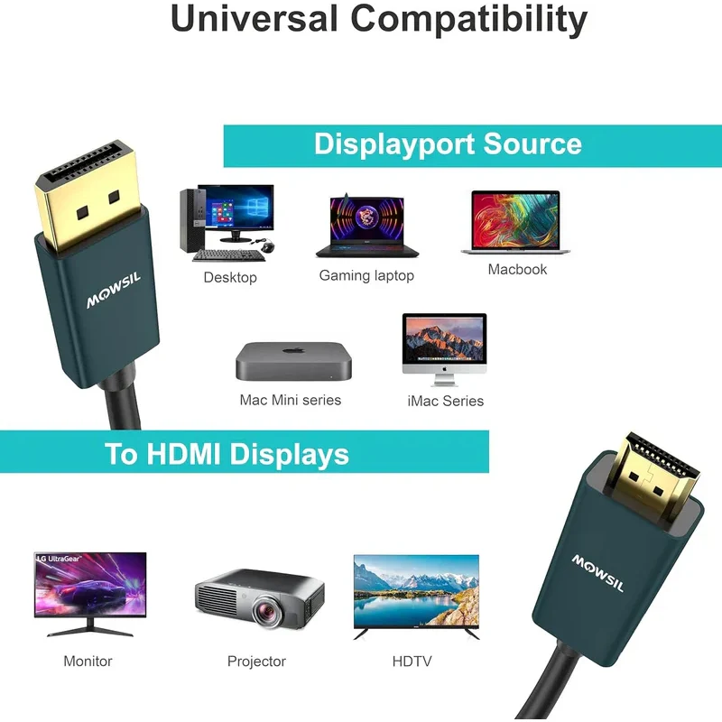 كابل موصيل من ديسبلاي بورت إلى HDMI، 4K، بطول 2 متر