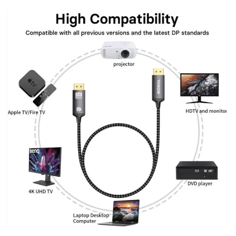كابل موسيل ديسبلاي بورت 1.4، دقة 8K / تردد 60 هرتز / بطول 2 متر / رمادي