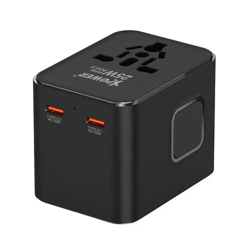 محول سفر إكس باور TA3B بأربعة مخارج - 25 واط / USB-A / USB-C / أسود