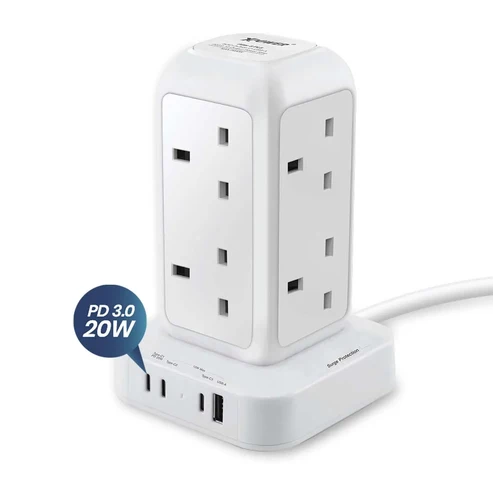 XPower Pillar 8 PL8 Mini 12 Outout Surge Power Strip - 3 Meter / White