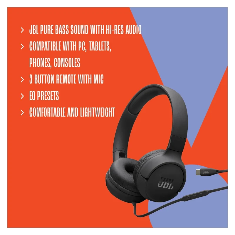 JBL Tune 520C Wired Headphones - On-Ear / USB-C / Purple
