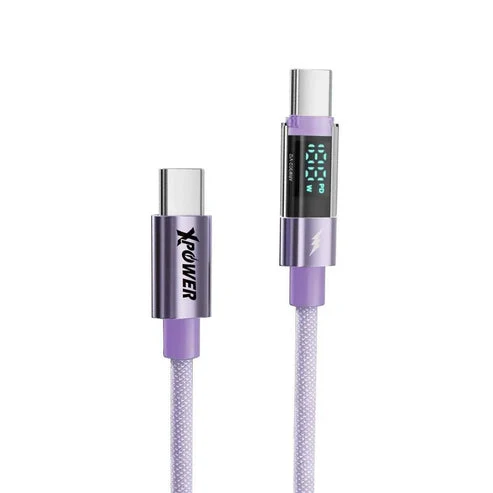 كابل مزامنة وشحن إكس باور UC100D بشاشة LED - 100 واط / USB-C / طول 1 متر / بنفسجي