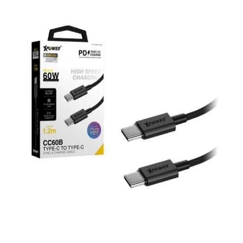 كابل مزامنة وشحن إكس باور CC60B - 60 واط / USB-C / طول 1.2 متر / رمادي