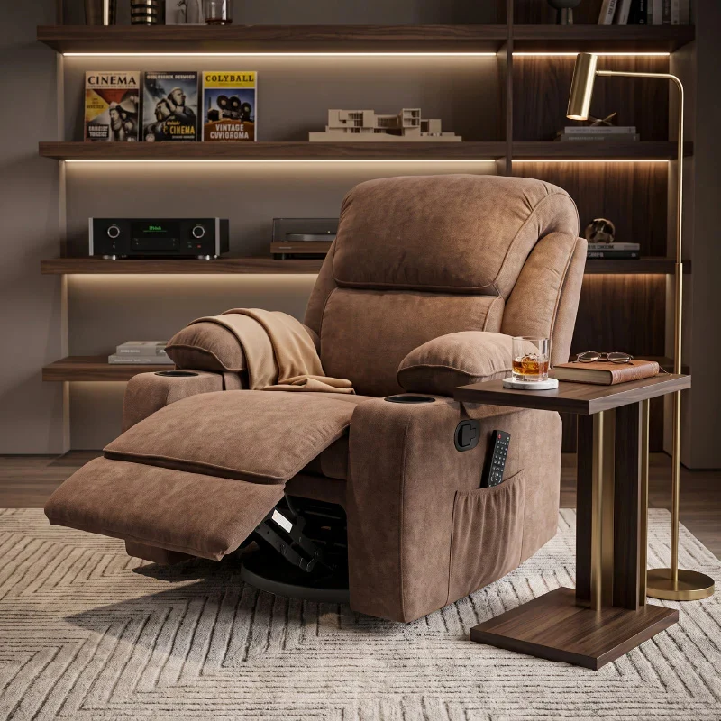 Black Bull Premium Sofa Swivel Rocker Recliner Size - Fabric Brown