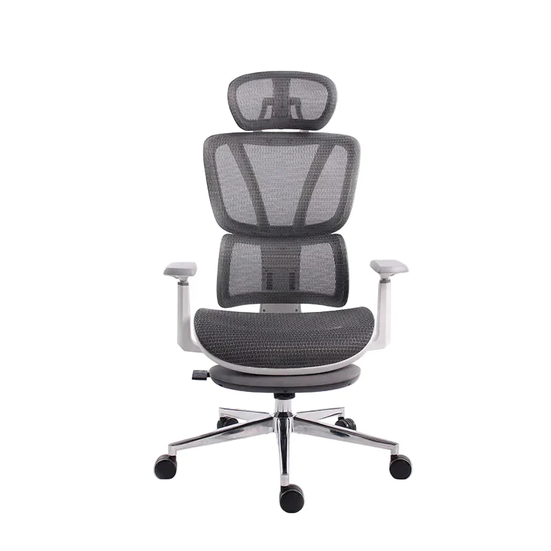 Black Bull Ergonomic Mesh Gaming & Office Chair with Footrest - White frame + Grey mesh