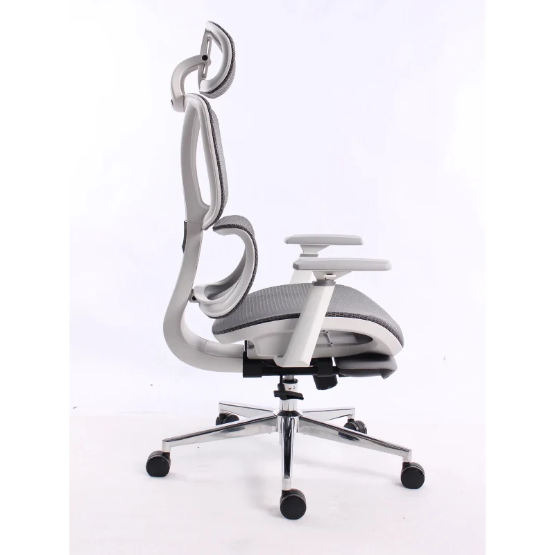 Black Bull Ergonomic Mesh Gaming & Office Chair with Footrest - White frame + Grey mesh