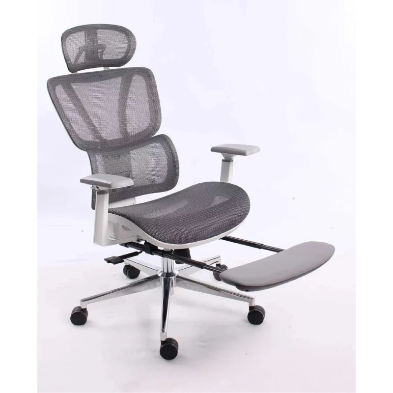 Black Bull Ergonomic Mesh Gaming & Office Chair with Footrest - White frame + Grey mesh